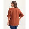 Women's Plus Size Cotton Blouse V Neck Ruffle Short Sleeve Pleated Button Front Loose Fit Comfortable Casual Tunic Shirt Top