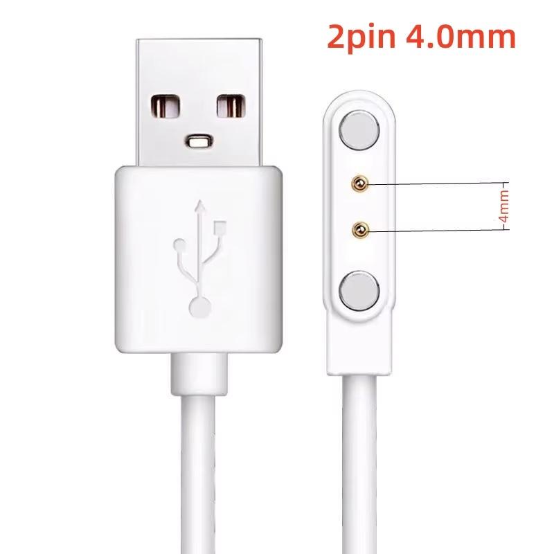 Universell 2-stifts 4 mm 7,62 mm 4-stifts Stark Magnetisk Laddningskabel USB Laddningslinje Sladd Svart Vit för Smartklockor