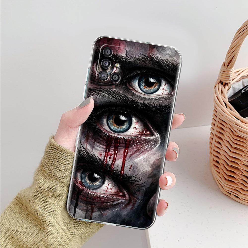 Phone Case For Samsung A15 A13 A35 A55 A51 A71 A41 A31 A21S A05 A17 A23 A25 A33 A53 A73 5G A07 4G Cover Scary Devil Eye Pattern