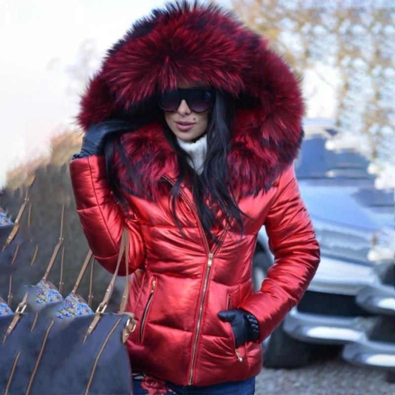Kapuze Einfarbig Pelz Kapuzenjacke Herbst Winter Damen Baumwollwattiert Daunen Kurz Parka Mantel Jacke Mode Lässig