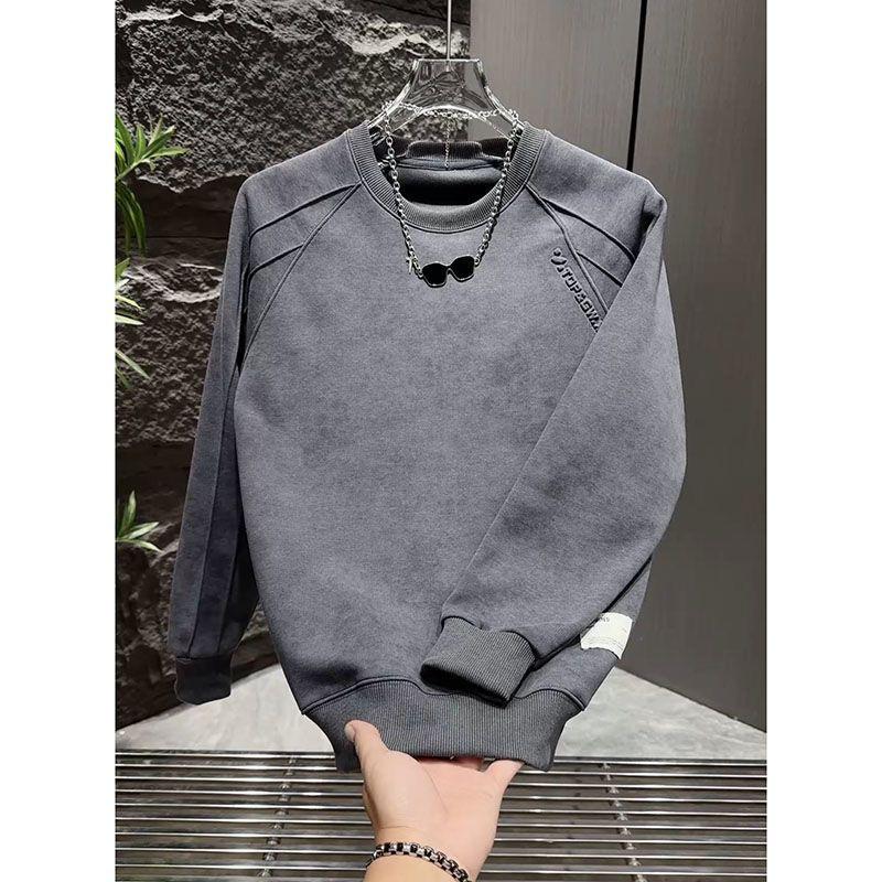 Versatile Men s Trendy Round Neck Hoodie with High-End Lettering Feel L