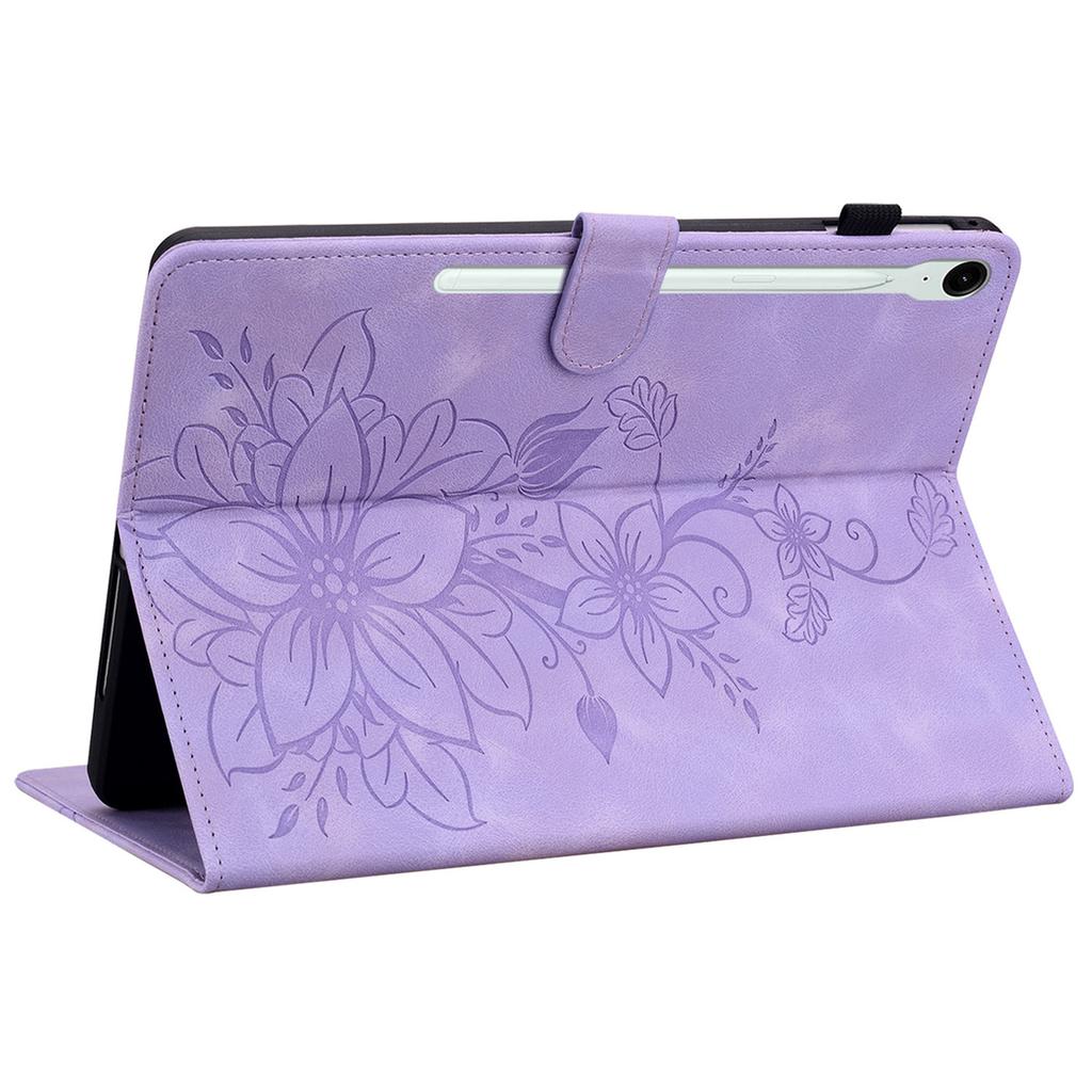 For Samsung Galaxy Tab S10 FE/S9 FE Leather Case Lily Flower Pattern Stand Protective Tablet Cover