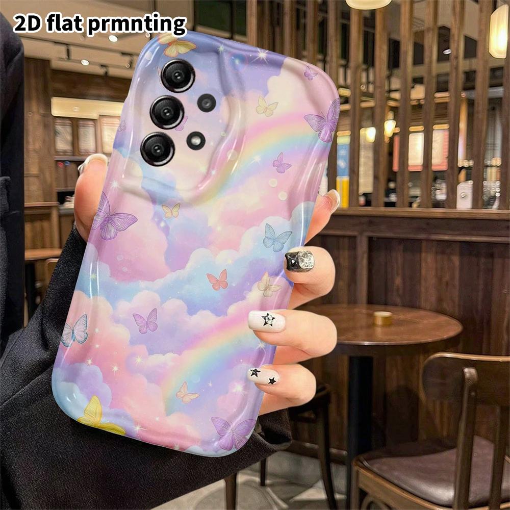 Phone Case: 2D Flat Samsung Galaxy A34 A35 M05 M06 S20 S22 S21 FE Plus 5G Protective Case, Cloud Sea Rainbow Butterfly, Christmas and Halloween Gift