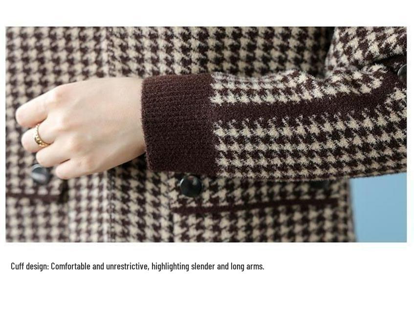 Damen Koreanischer Hahnentritt Kapuzenmantel - Modisch, Verjüngend & Lässig für Herbst/Winter