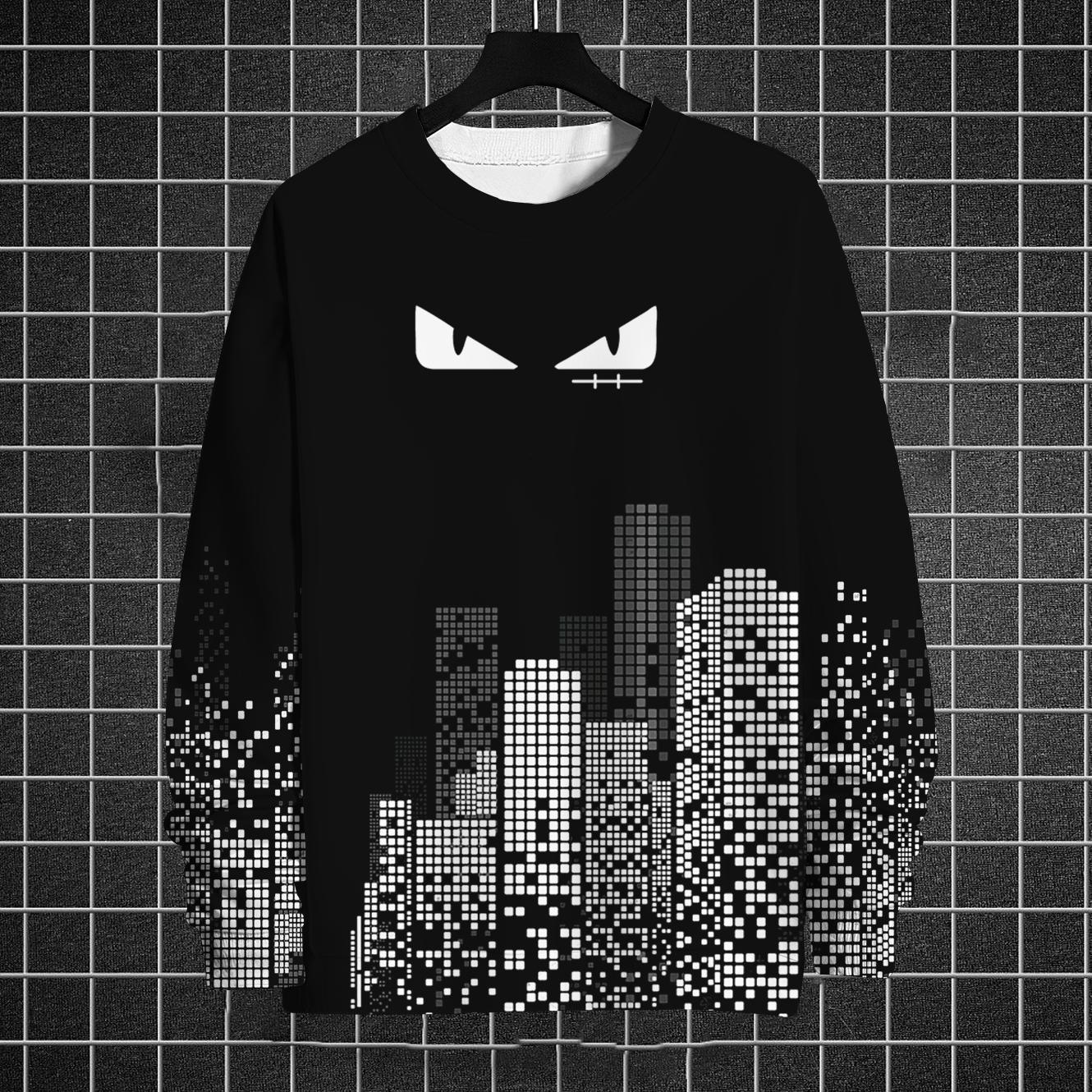 Осенняя мужская толстовка с круглым вырезом и принтом «кошачий глаз» с капюшоном — фото 5