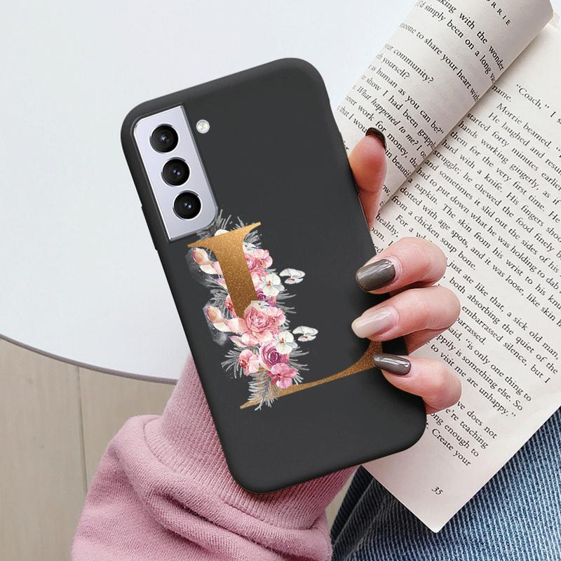 For Samsung Galaxy S21 S21 FE Case S21 Plus Flower Gold Letter A Z Soft Silicone Phone Cover For Samsung S21 Ultra Bumper S21+