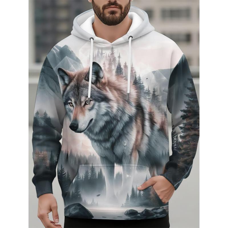 Fashion Men's Hoodie Animal Wolf Patterns 3D Print Hoodies Spring And Autumn Street Casual Boy Sweatshirt Men's Oversized Top Clothing