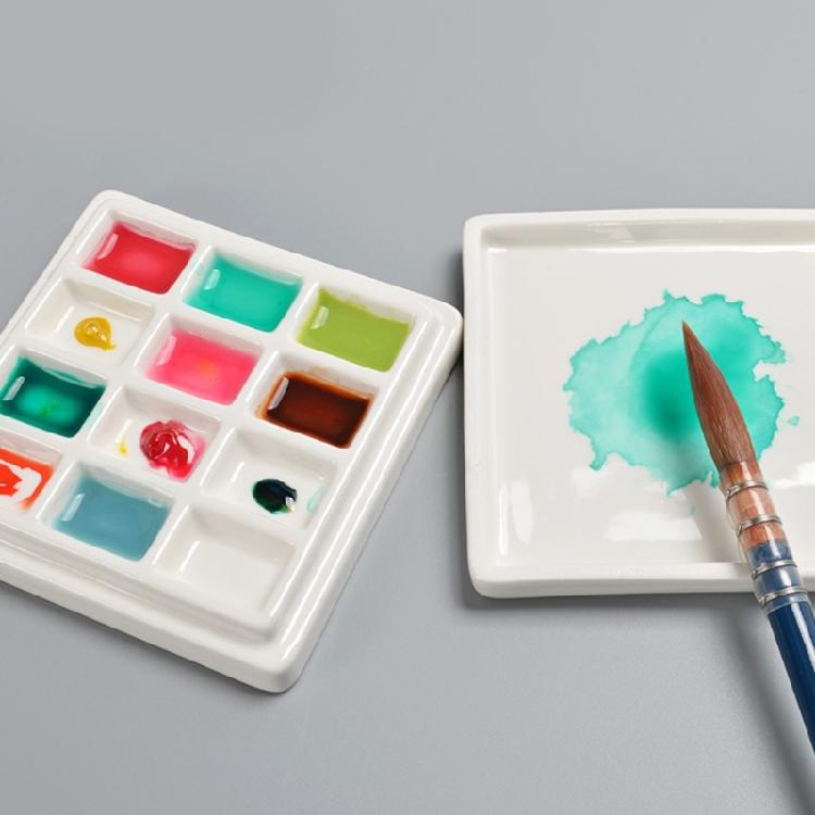 12 Grids Ceramic Artist Paint Palette Ceramic Mixing Tray Watercolour Paints Palette for Painters