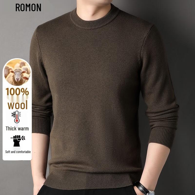 ROMON Men's Semi-High Collar Wool Blend Pullover Sweater