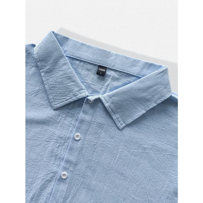Men's Long Sleeve Cardigan Loose Casual Solid Button-Down Collar Shirt.