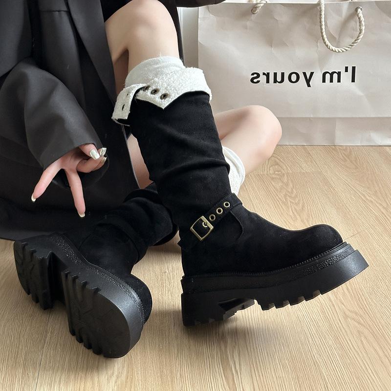 Women's lightweight thick-soled winter warm one-step snow boots padded lining non-slip wear casual sports long cotton boots