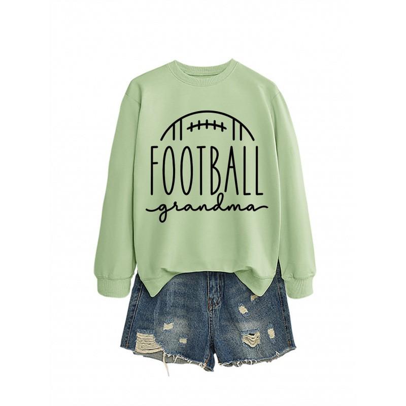 Womens Oversized Long Sleeve Crewneck Sweatshirt With Football Grandma Print - Fall Winter Casual Wear