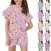 Girls' Summer Outfit Ruffle Sleeve Top And Shorts Clothing Set Lightweight Casual Two Piece