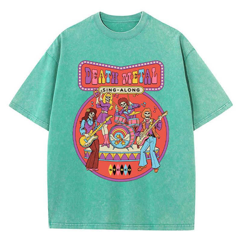 Dámská praná trička s potiskem Death Metal Prodyšná trička Letní chladivá s krátkým rukávem Měkké volné tričko s efektem seprání pro ženy