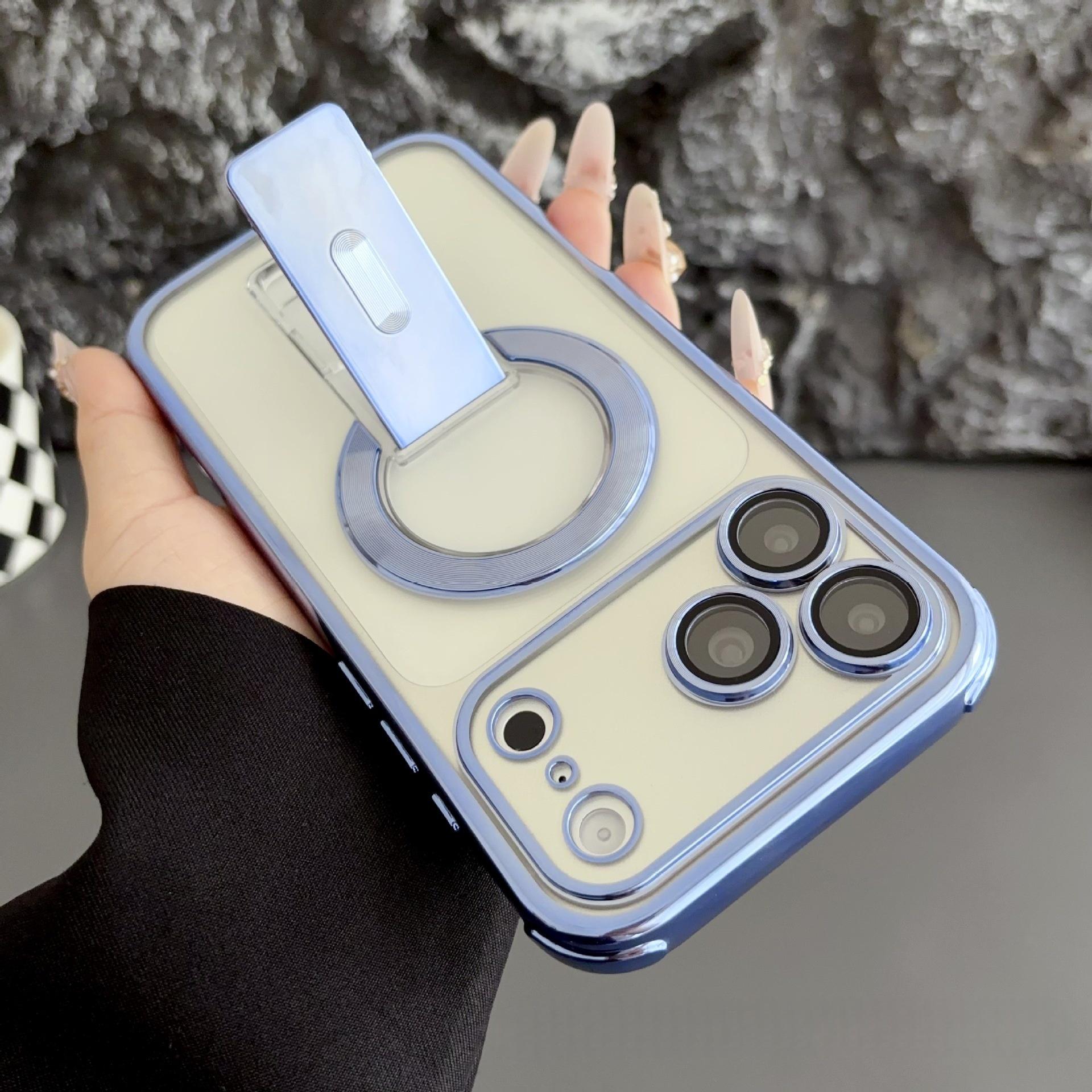 

Invisible Magnetic Bracket Phone Case with Drop Protection for Apple iPhone 17 Pro Max - Electroplated Design iPhone 15 Plus