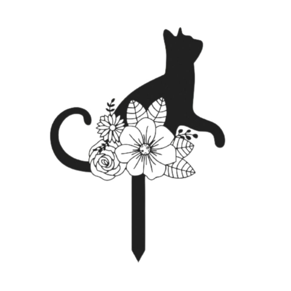 

Cat Flower Pattern Memorial Grave Marker Creative Pet Memorial Stake Gift Cat Memorial Sign Yard чёрный