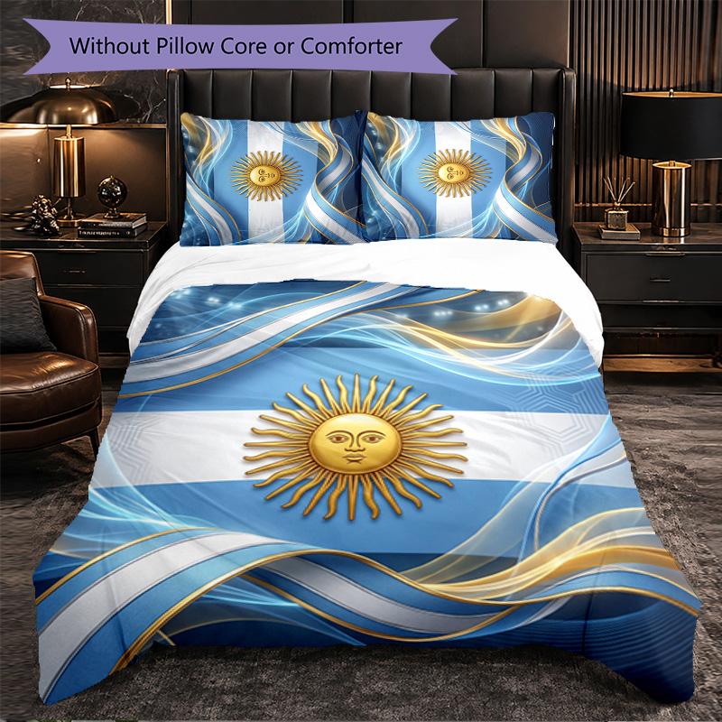 Argentina Football Pattern 3 Pieces Bedding Set Soft Microfiber Duvet Cover with Pillow Cases for Bedroom