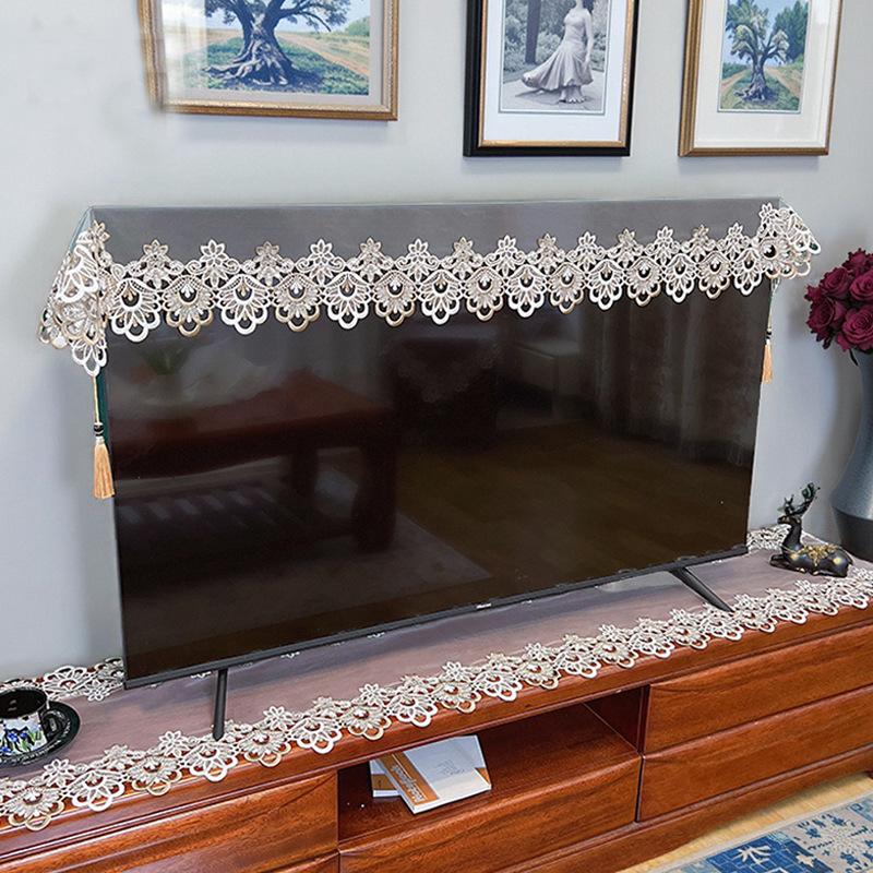 

1pcs Transparent Lace TV Cover Towel European Style Light Luxury Multi-purpose Table Flag Dustproof Decorative and Beautiful Fabric with Tassels 60*60cm square towel 1pcs