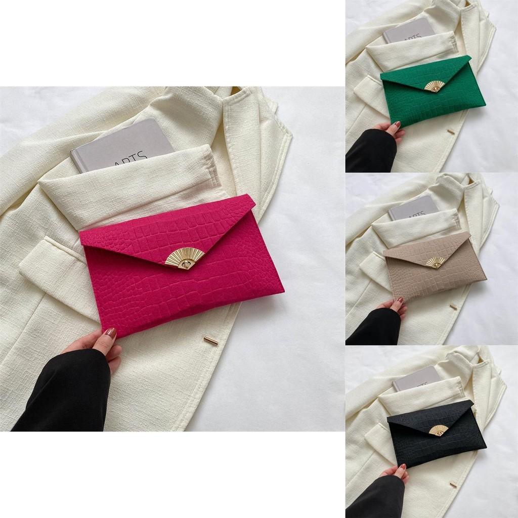 Stylish Vintage Fashionable Handheld Clutch Purse Trendy Envelope Bag For Women In Black Green Khaki Or Fuchsia Colors
