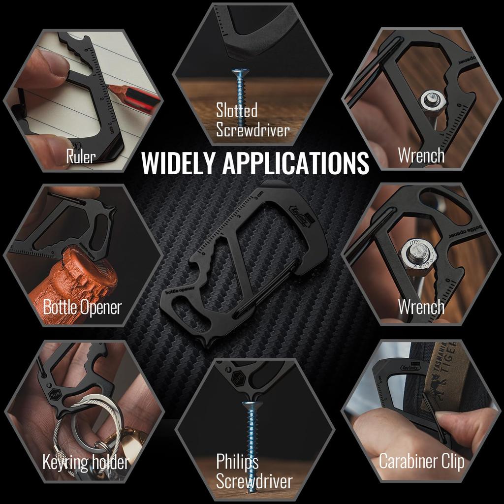 KeyUnity KS00 Multi-Tool Carabiner Keychain [Ruler, Bottle Opener, Screwdriver, Spanner] Multifunctional, Lightweight, Stylish EDC Tool, Stainless Ste