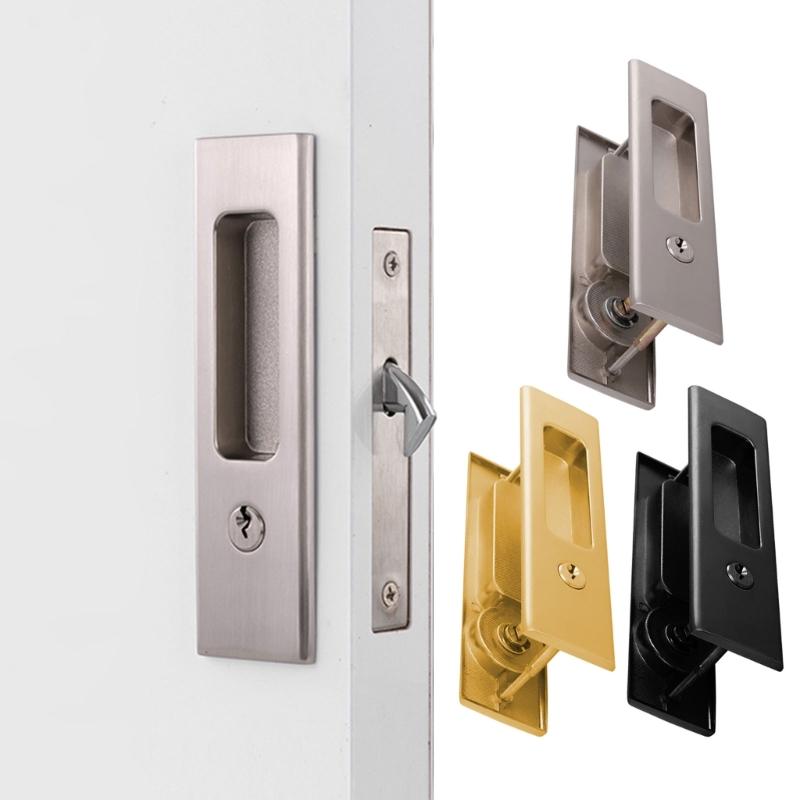 Concealed Sliding Door Lock Recessed Installation Metal Locking Mechanism for Indoor Outdoor Use Bathroom Balcony