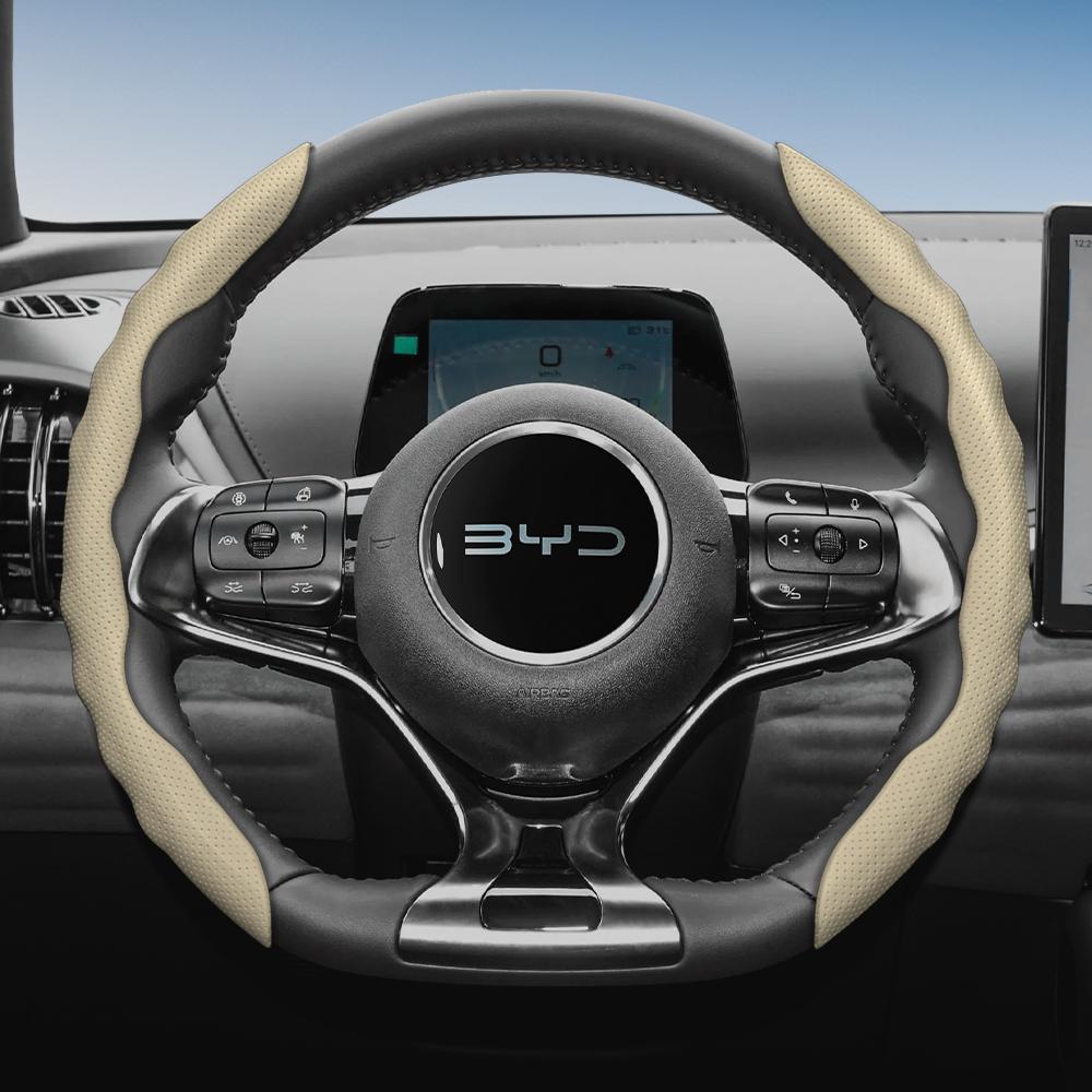 

Suitable for Byd Steering Wheel Cover with Wavy Sports Design, Breathable Leather, Segmented, Non-Slip, Sweat-Absorbent, Suitable for Song Yuan Plus M