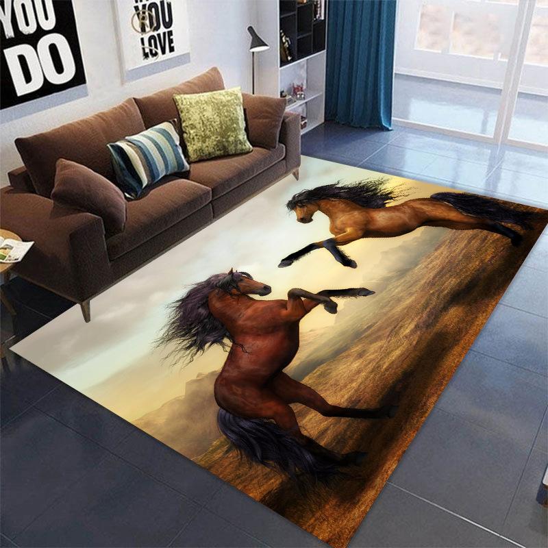 Farm Animal Horse Carpet Running Horse Print Area Rugs Non Slip Sofa Floor Mat Door Mat for Kids Boys Playroom Living Room Decor