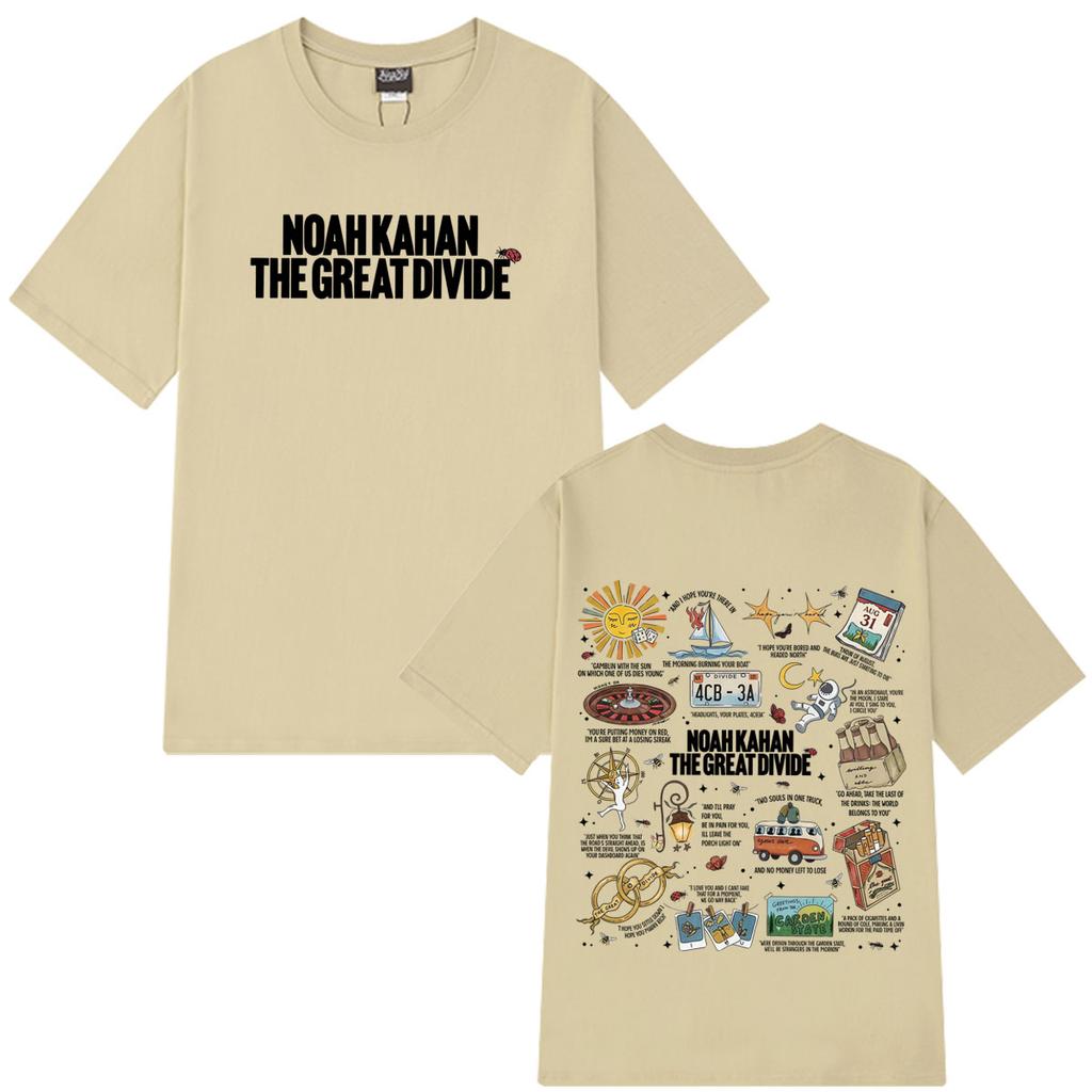 Noah Kahan The Great Divide Tour Grafisch T-shirt Mannen Vrouwen Hip-hop Y2K Shirt Zomer Los Katoenen Tops Streetwear