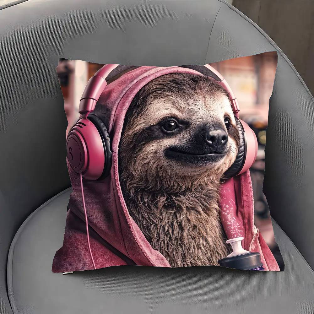 Funny Sloth DJ Pillow Case Sofa Cushion Cover Room Home Decoration