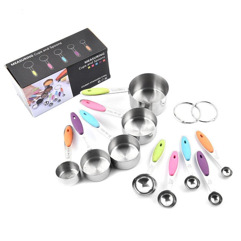 

ZISIZ 10-Piece Colorful Silicone Handle Stainless Steel Baking Measuring Set