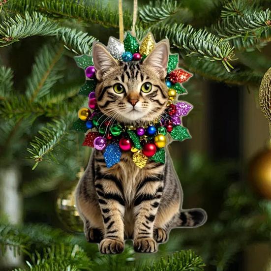 Cute Cat Car Mirror Hanging Charm 2D Flat Acrylic Kitten Christma Tree Ornament Car Interior Pendant for Xmas Home Window Backpack Decor