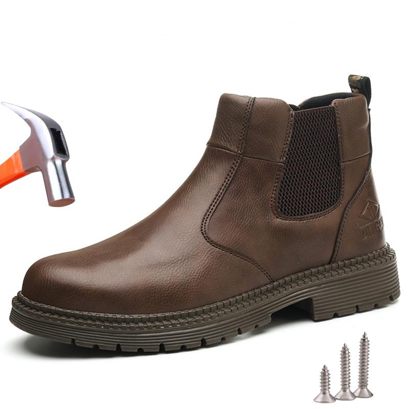 Work Safety Boots Men Indestructible Leather Boots Security Steel Toe Cap Work Shoes Protective Labor Safety Shoes Footwear