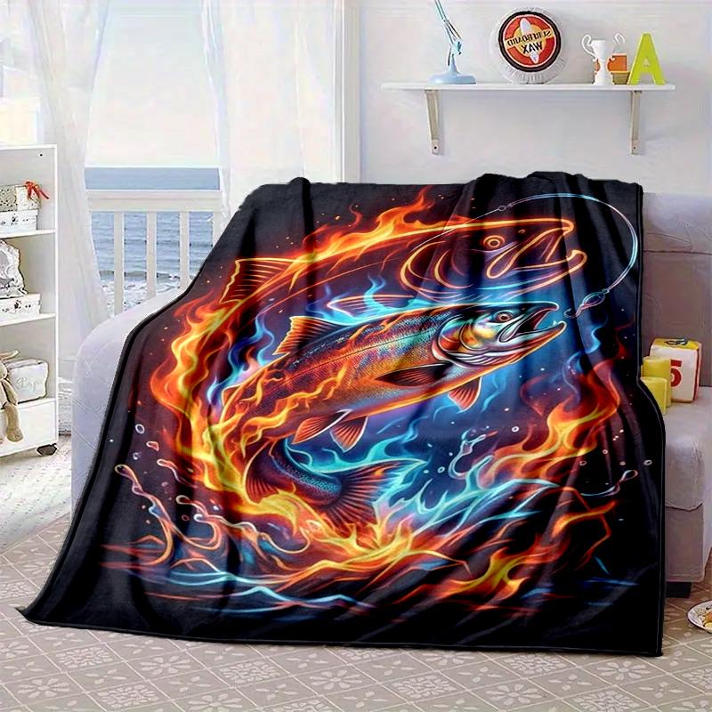 Salmon Amidst Nature Blanket Flannel Blanket for bed, sofa, Camping, Hiking, Picnic Essentials, gift for family Fan gifts