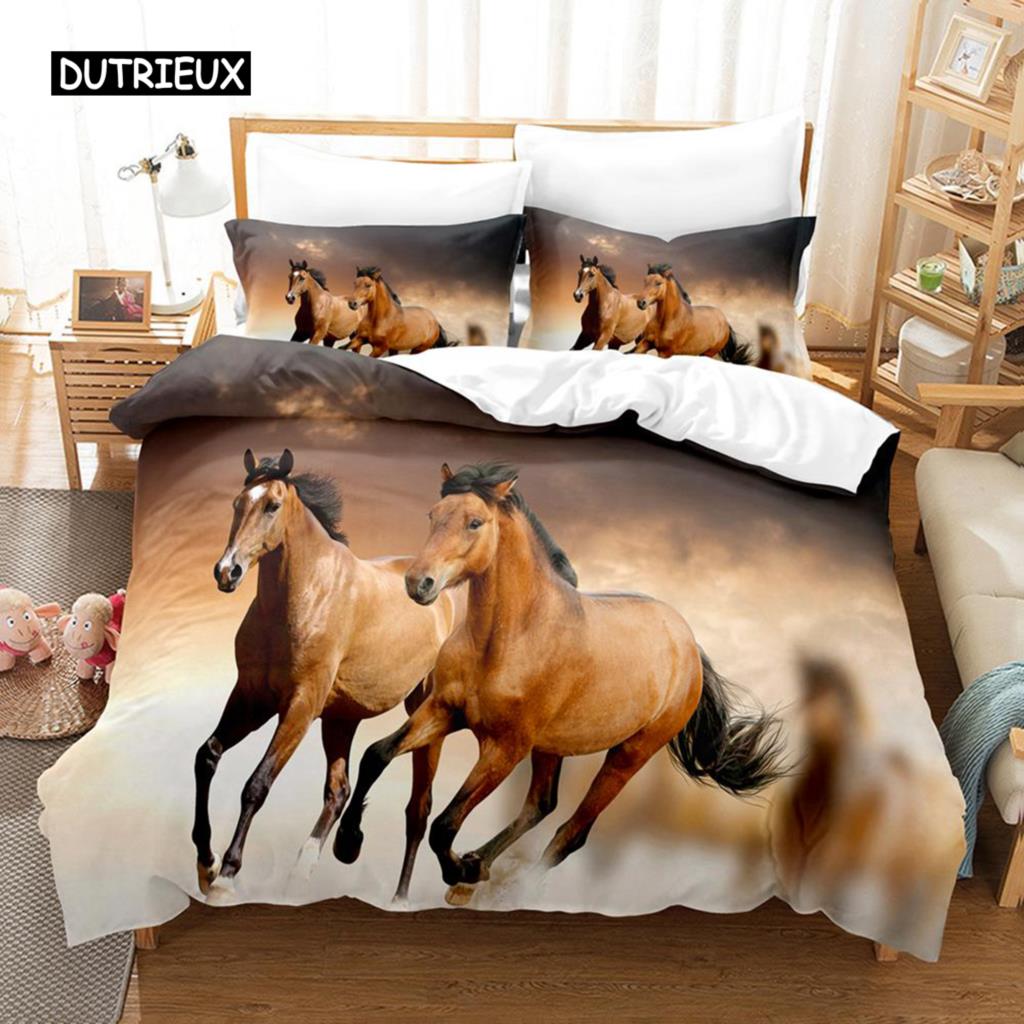 Polyester Comfortable White Horse Pattern Duvet Cover Set With Duvet Cover And Pillowcases King Queen Twin Sizes For All Ages