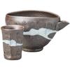 Sake Tokkuri and Ochoko Diameter X X Height Black Mino for Cold Sake Ale-net Set, Set, 11.5 9.5 8cm, 280ml, Ceramic, Kiln-Flow Style, Ware,