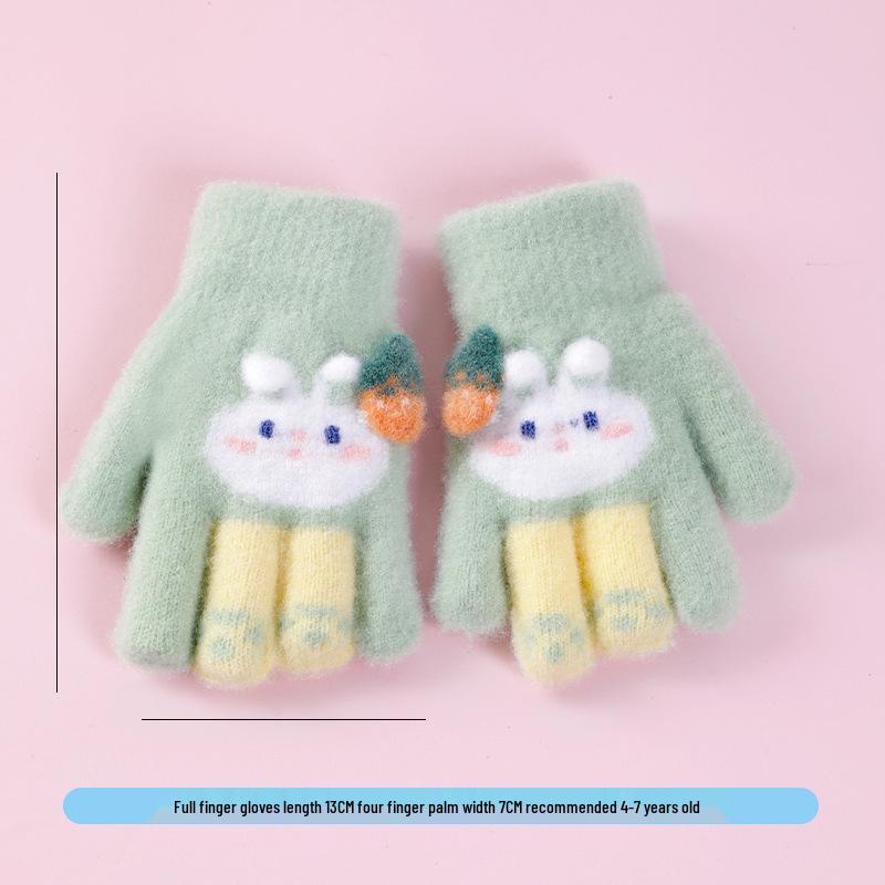 Warm Plush Five-Finger Winter Gloves for Boys and Girls (0-12 Years)