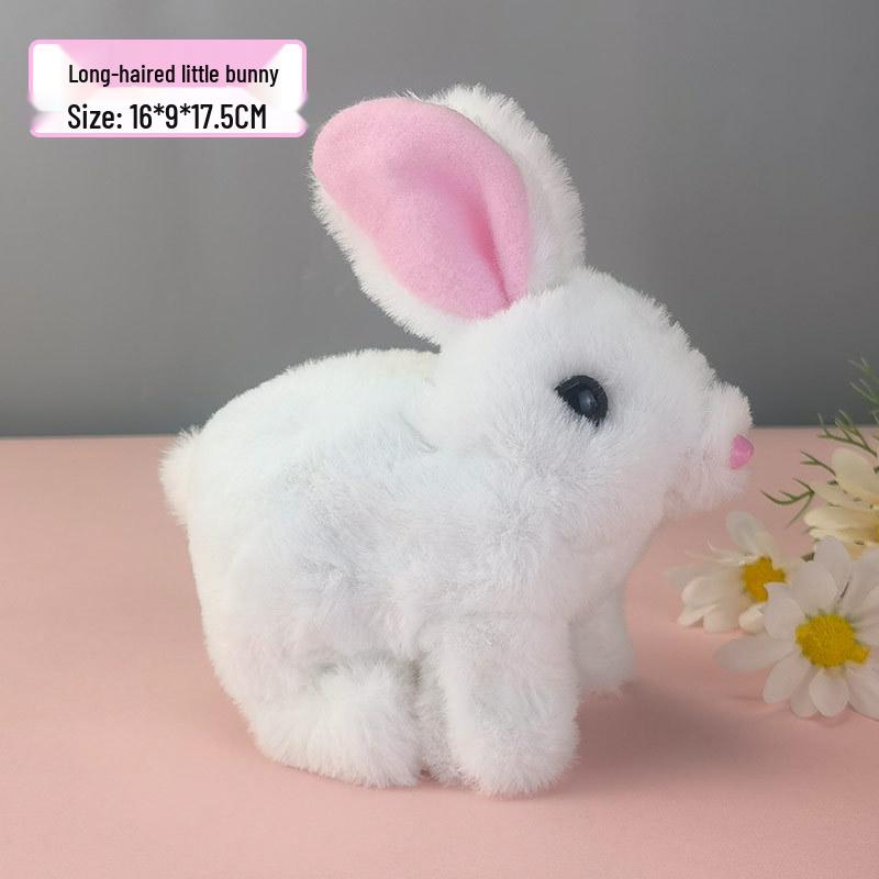 Interactive White Plush Rabbit Toy: Walks, Cries, and Moves Ears