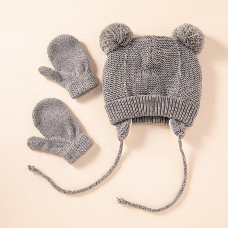 Cross-Border Baby Hat Two-Piece Set Knitted Hat Gloves Foreign Trade Classic Style Warm Hat Gloves Set for Children