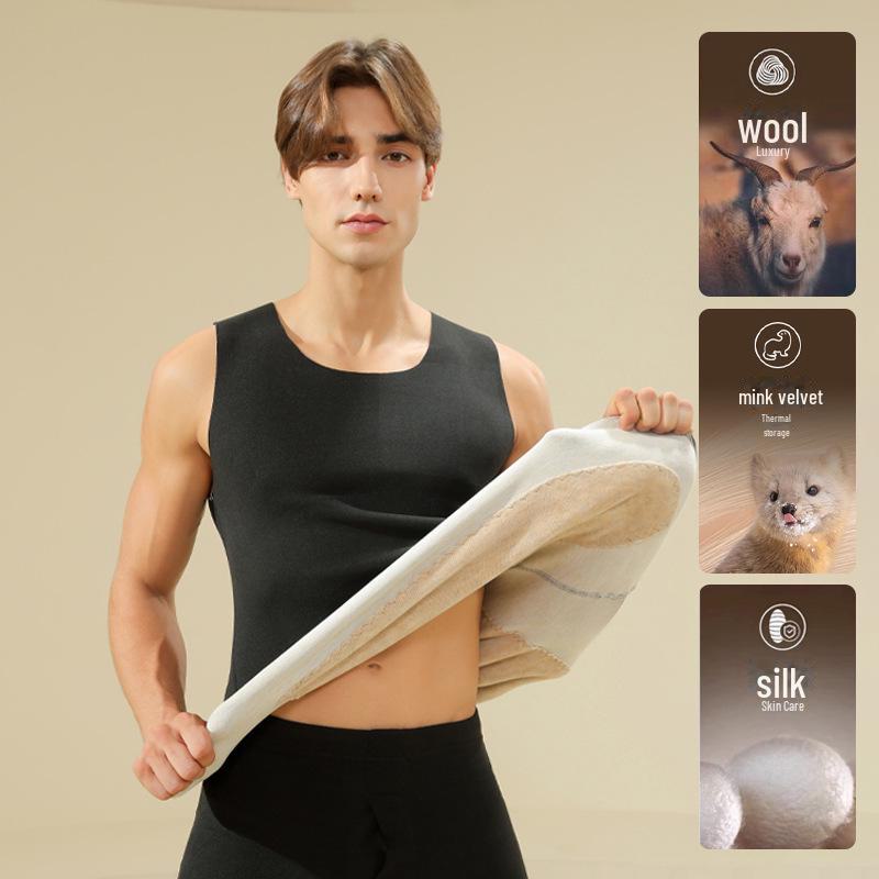 

Мужской бесшовный плюшевый терможилет - шерсть и шелк, устойчивый к холоду базовый слой для осени/зимы XL