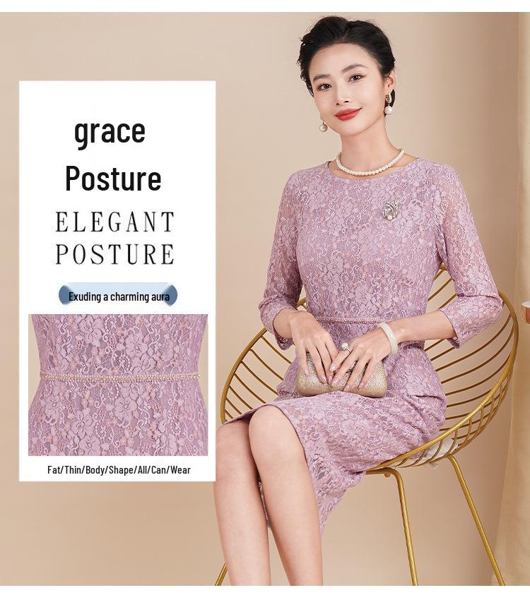 Spring 2025 Purple Mother-in-Law Formal Dress: Three-Quarter Sleeve, High-End, Plus-Size Skirt for Wedding Banquet.