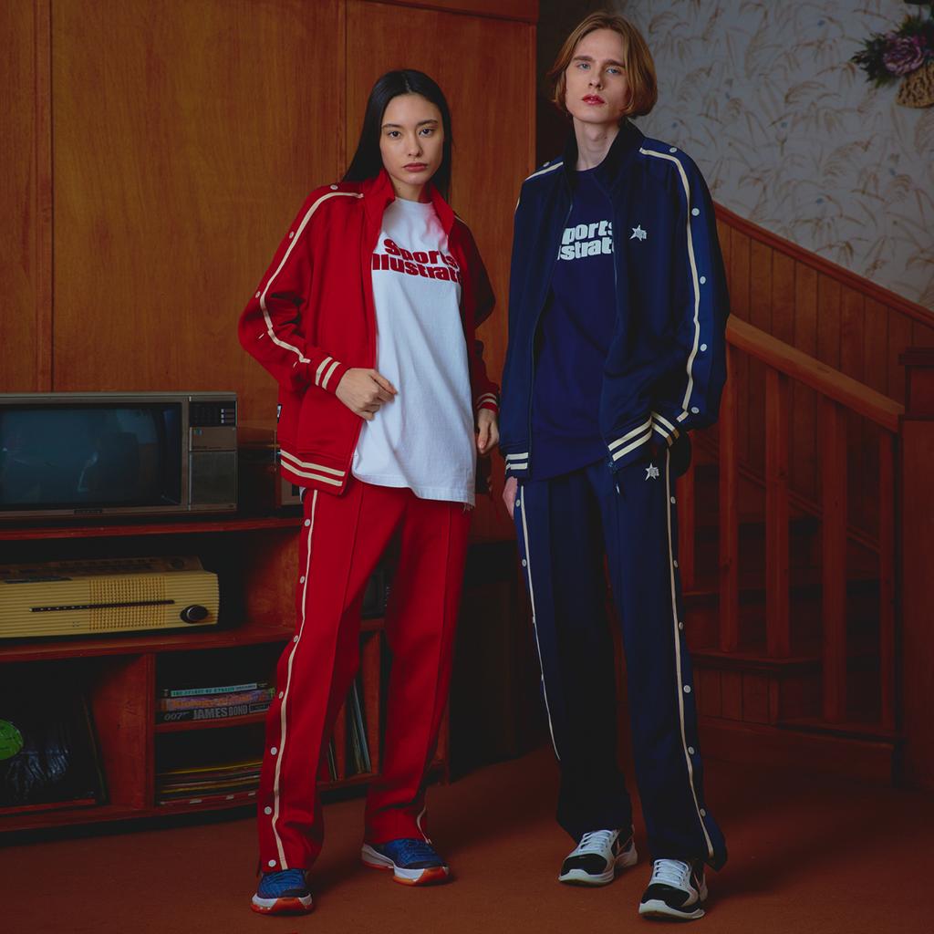 SPORTS ILLUSTRATED Basketball Side Button Track Pants (Navy)