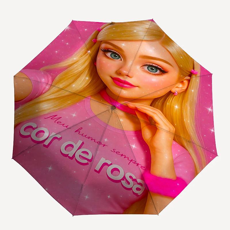 

1pc humor pink Automatic Folding Umbrella - Compact 8-Rib Design, Durable Plastic & Iron1409L