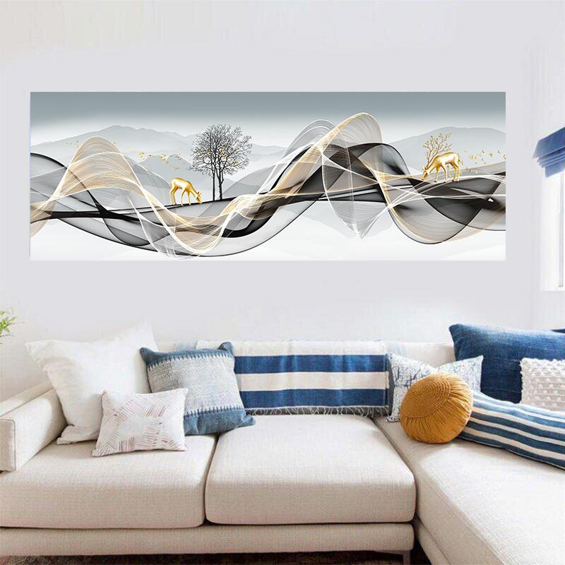 

Современное скандинавское абстрактное настенное искусство с чернилами, холст, живопись, золото и черный, универсальные ленточные постеры, принты, картина для декора гостиной 20x60cm