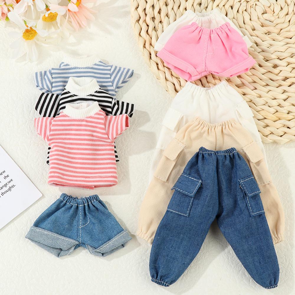 30CM Doll Clothes Fashion Stripe Undershirt Casual Wear Shorts Tooling Style Jeans Pants For 11.5" 1/6 BJD Dolls Accessories