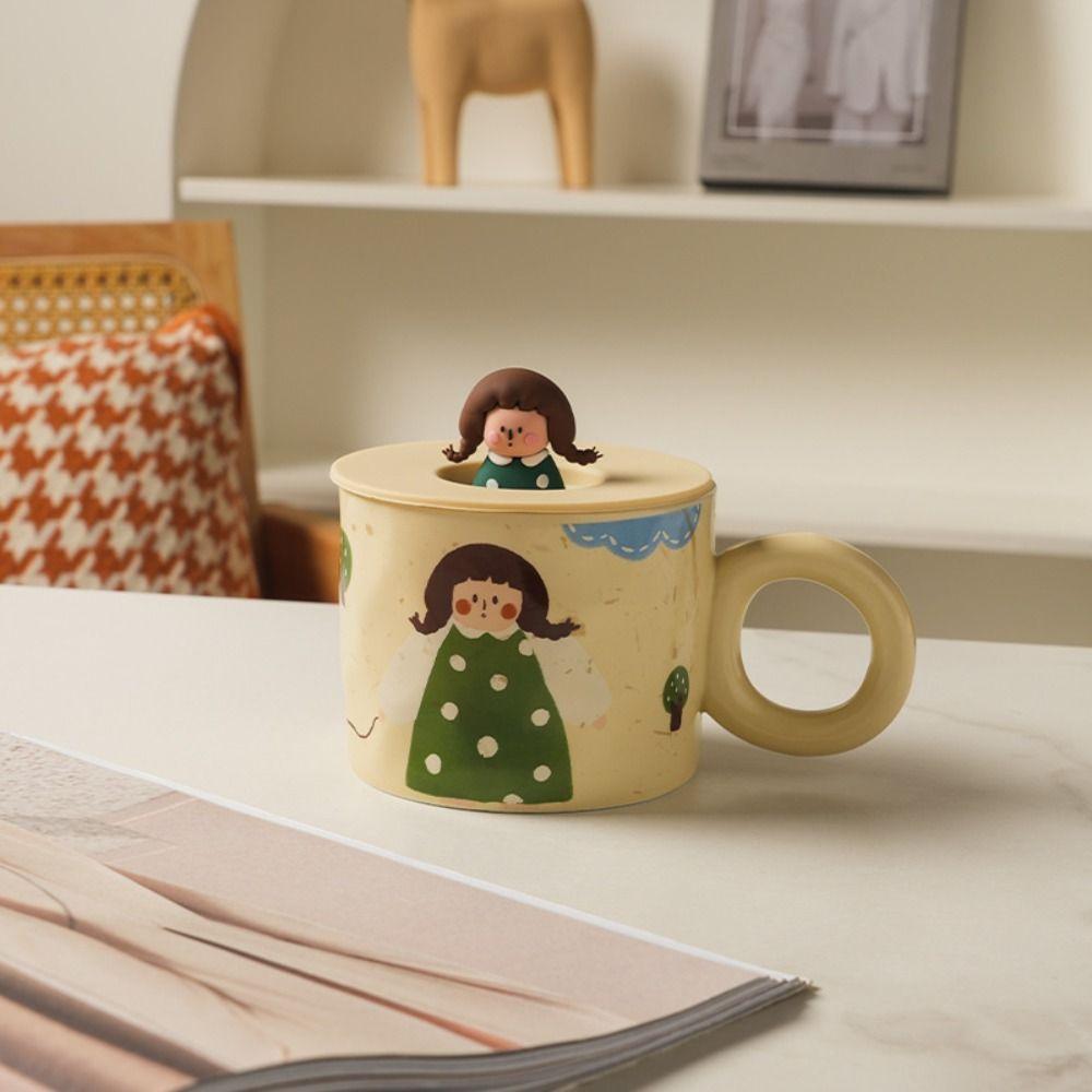 Handpainted Cartoon Ceramic Coffee Mugs Printed Pigmented Breakfast Plates  Household Use