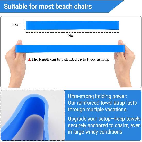 Beach Towel Bands (6-Pack), Portable Towel Bands for Beach Chairs & Cruise Chairs Pool Chair, Vacation Choice Beach Chair Towel Clips, Great