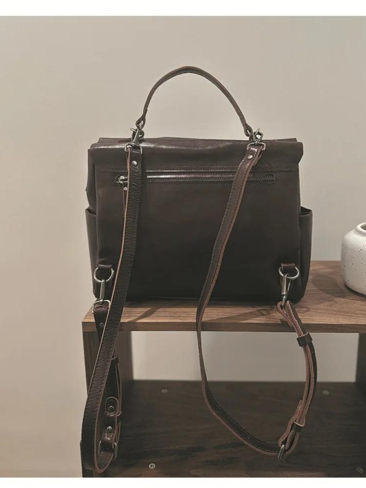 Johnature Genuine Leather Women's Backpack Large Capacity Commuting Travel Backpack Multi Functional Shoulder Bag