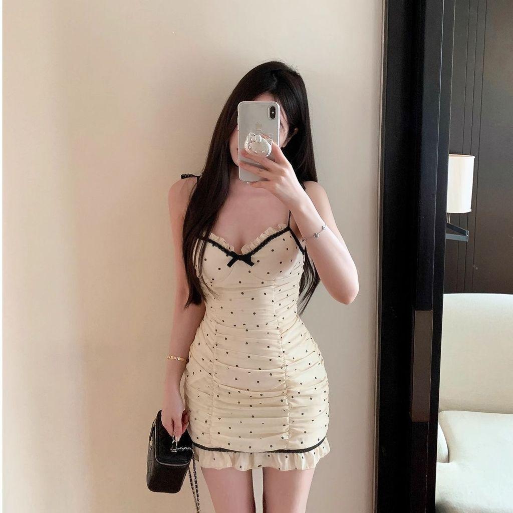 Summer Lace Polka Dot Sleeveless A Line Dress For Women With High Waist And Printed Design