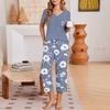 Women Casual Loose Fit Short Sleeve V Neck T Shirt and Cropped Pants Set Lightweight Soft Fabric Comfortable Loungewear Pajama Set