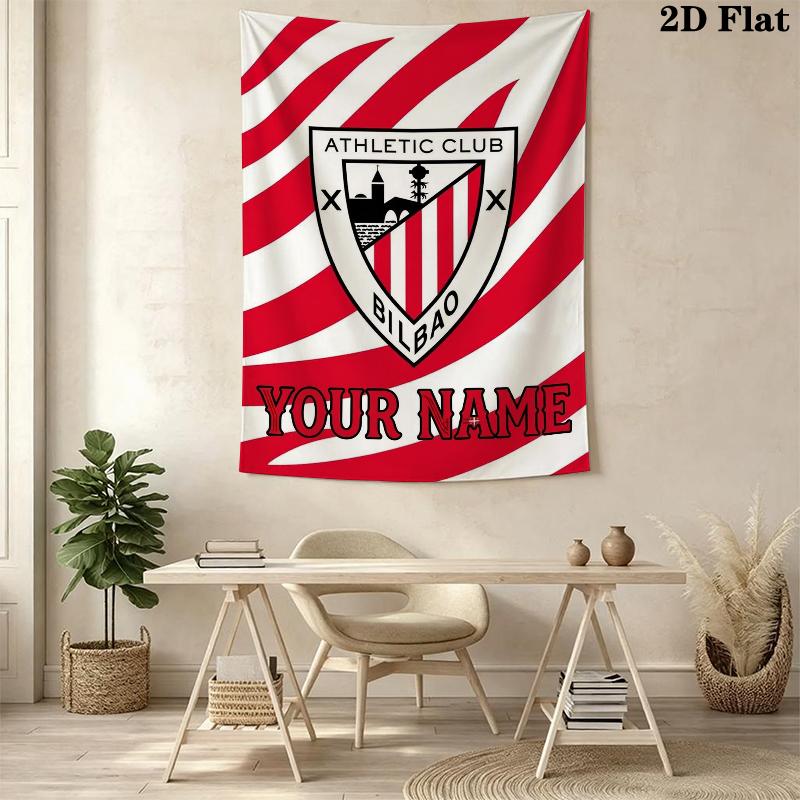 Custom Name Athletic Bilbao Wall Tapestry Aesthetic Wall Hanging Printed Fabric Blanket Decorative Tapestries for Bedroom Living Room Home Decor